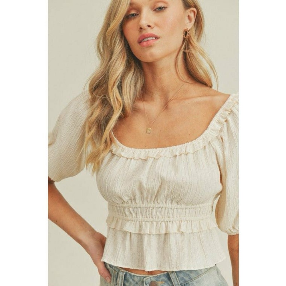 Cottagecore Cream Puff Sleeve Ruffle Blouse